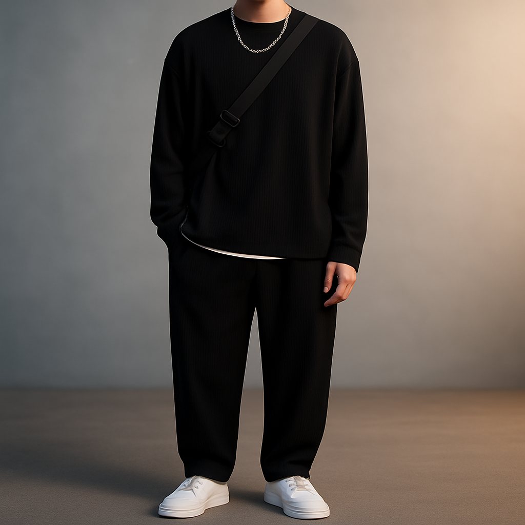 Men's Solid Round Neck Co-ord Set