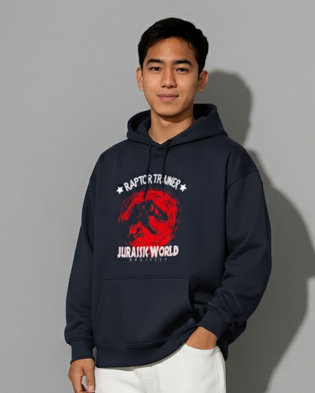 Oversized Navy Dino Graphic Hoodie