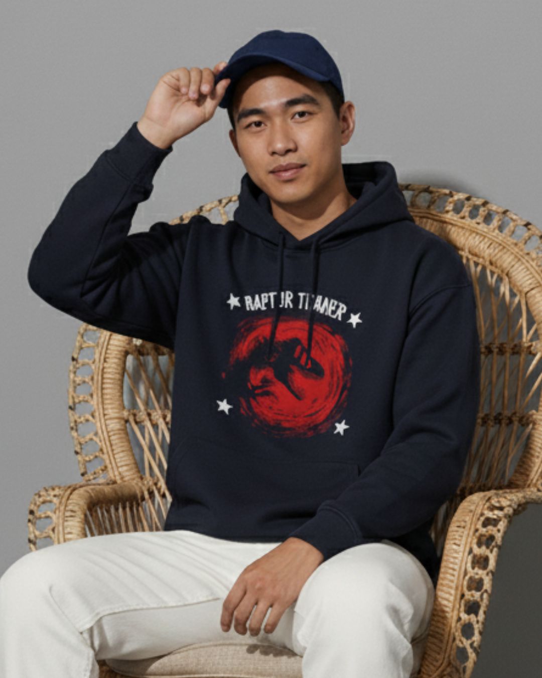 Oversized Navy Dino Graphic Hoodie