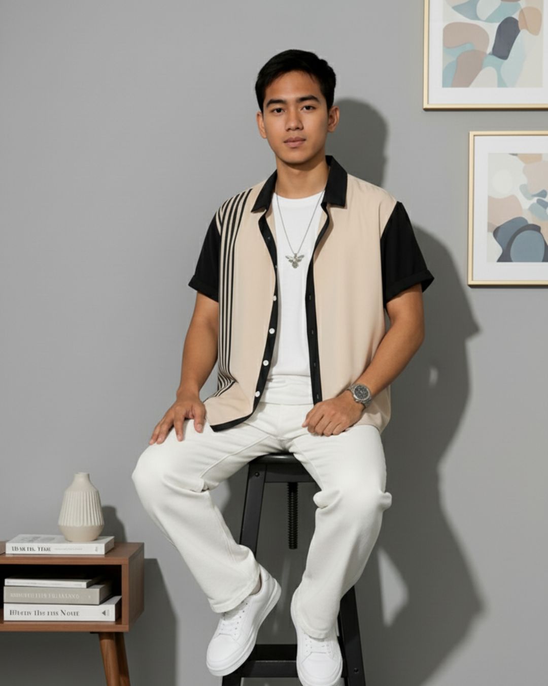 Fit Striped Spread Collar: Casual Shirt