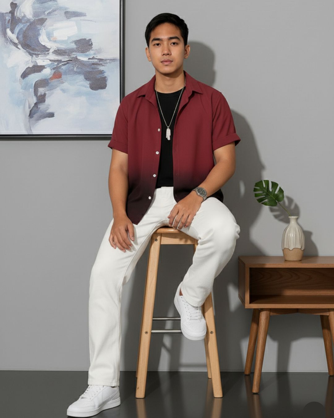 Checkered Curved Collar: Casual Shirt