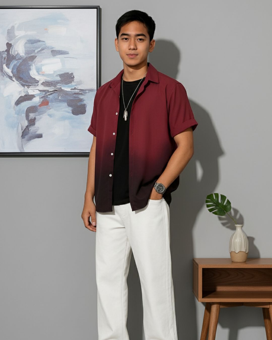 Checkered Curved Collar: Casual Shirt