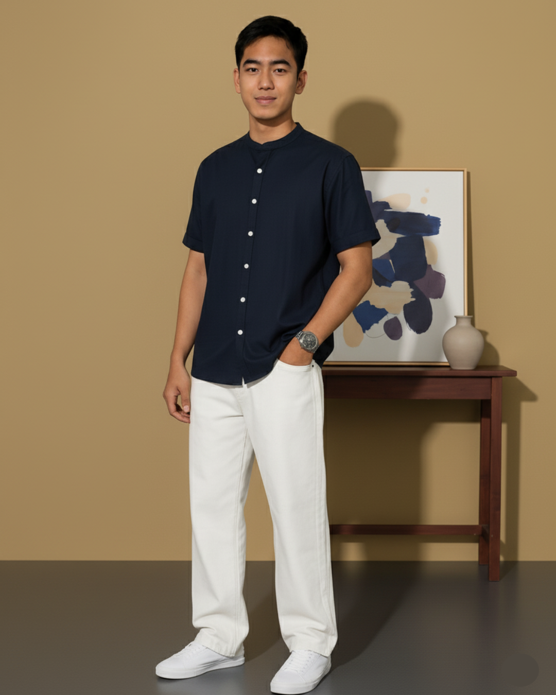 Cotton Solid Half Sleeves: Polo Neck Mens Shirt